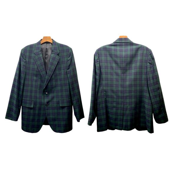 80s Anderson-Little New Englander Blue & Green Plaid Blazer | Sportcoat - Picture 6 of 10